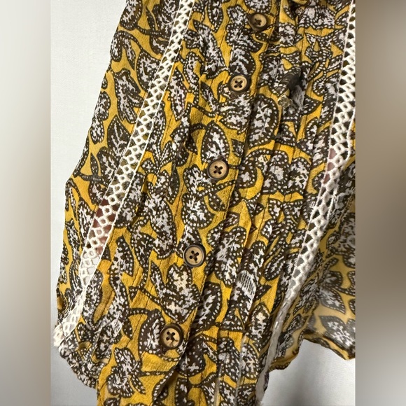 By Anthropologie Sleeveless Yellow and Brown Floral Crochet Bardot Blouse US 10 - Picture 10 of 16